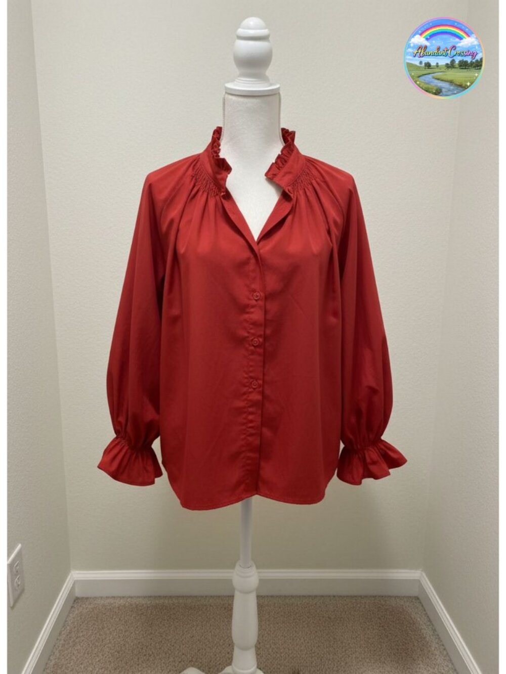 Womens Puff Sleeve Button Down Blouse Cotton Loose Fit Work Top